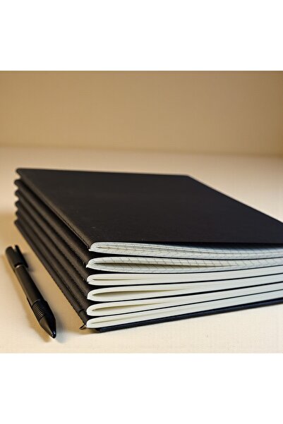 Fark Tanıtım Tailor Stitched 4-Line Notebook, Black Cover Notepad, 40 Sheets (80 Pages)