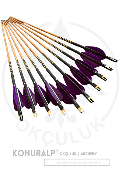 KONURALP OKÇULUK Geleneksel Boyalı Ahşap Ok (Mor Tüylü - Boyalı)