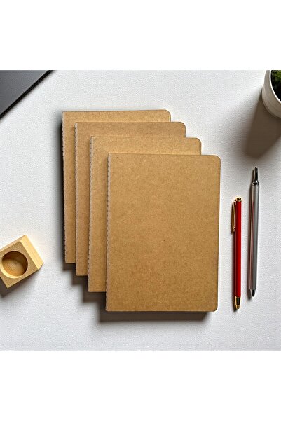 Fark Tanıtım Tailor Stitched 4-Notebook with Stripes, Kraft Cover Notebook, 40 Sheets (80 Sheets)