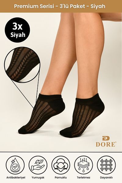 Dore Original Non-Sweating 3 Pairs Invisible Sports Shoes Sneaker Premium Cotton Comfort Model Booties Socks