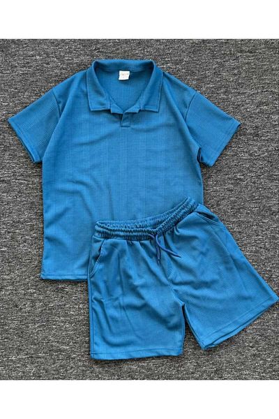 ALİ.COM Ottoman Petekli̇ Fabric Poloyaka Shorts Set 2025 New Season