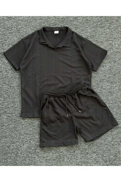 ALİ.COM Ottoman Petekli̇ Fabric Poloyaka Shorts Set 2025 New Season