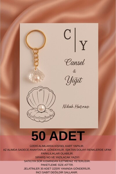 Emtory Home İstiridye İncili Anahtarlık | 10 Adet Kına Hediyesi - Yenidoğan H...