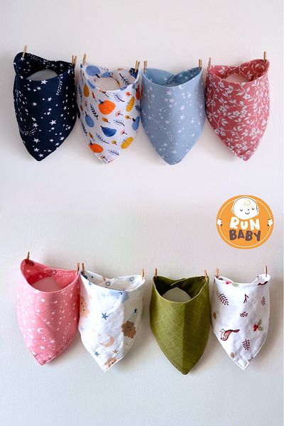 runbaby (8 Pieces) Run Baby Muslin Fabric with Two Snaps Baby Drool Bib & Scarf