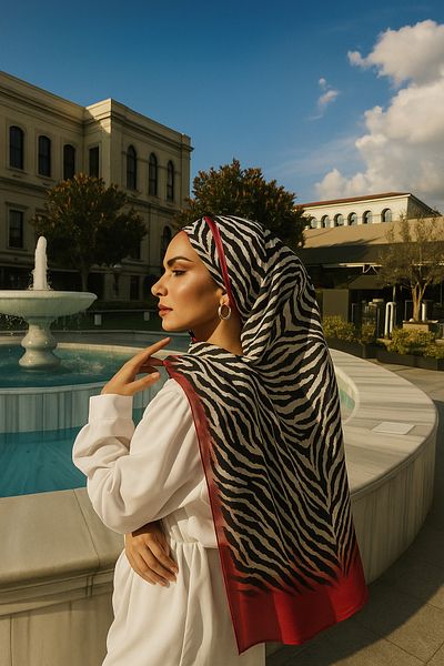 Shawl Passion Zebra Pattern Cotton Poly Shawl Red