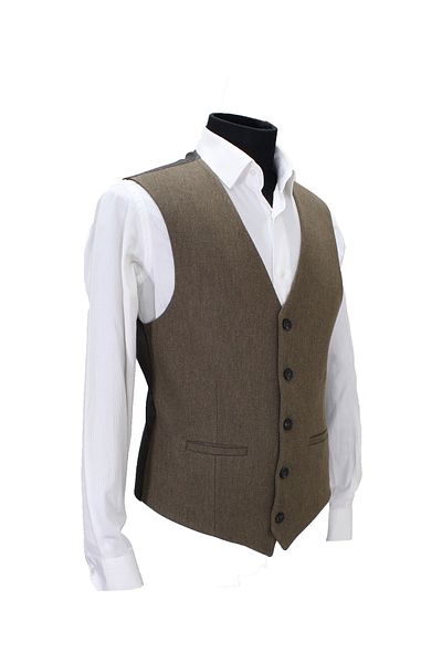 MENTOR REGALO Men's Vest V-Neck Brown Wool Patterned 50353