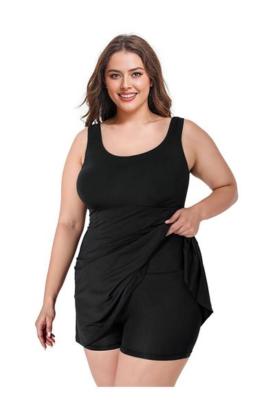 segiza Plus Size One Piece United Shorts Dress Swimsuit