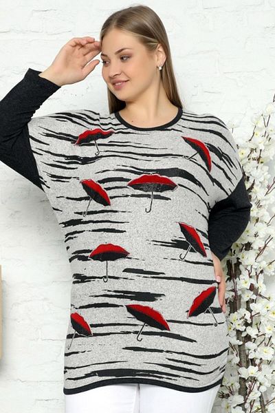 Kheos Stone Embroidered Low Shoulder Long Sleeve Umbrella Pattern Special Design Tunic