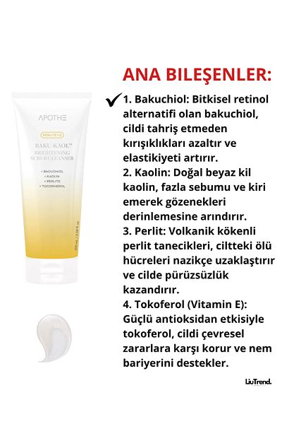 APOTHE Baku-Kaol ™   Brightening Scrub Cleanser 100 ml Pore Purifying and Anti-Blackhead Foam