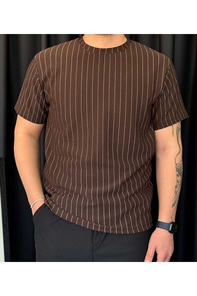 ALİ.COM Crepe Striped Bike Collar Unisex T-Shirt