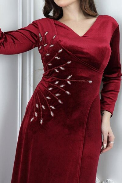 Nice Model Elegant Long Velvet Peacock Embroidered Side Modest Evening Dress Women's Formal Wear Collection