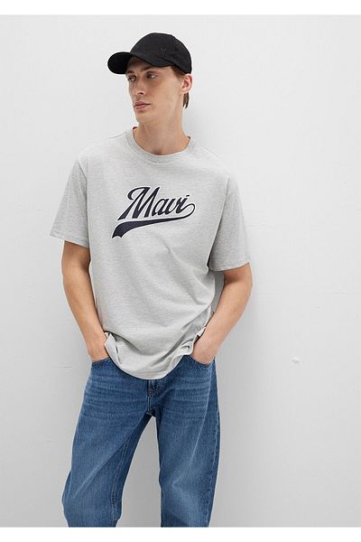 Mavi Logo Printed Gray T-Shirt Loose Fit / Loose Relaxed Fit 0613023-80018