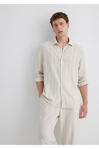 Mavi Linen Blend Striped Beige Shirt Regular Fit / Regular Cut 0211617-83884