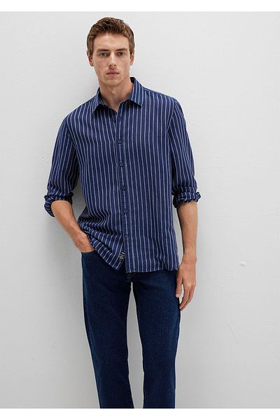 Mavi Linen Blend Striped Navy Blue Shirt Regular Fit / Regular Cut 0211699-90920