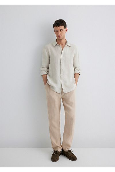 Mavi Beige Linen Trousers 0010358-70004