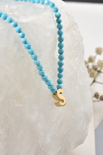 Nox Jewelry 14 Ayar Altın Kaplama Minimal Elmas Kesim Turkuaz Doğal Taşlı Baş...