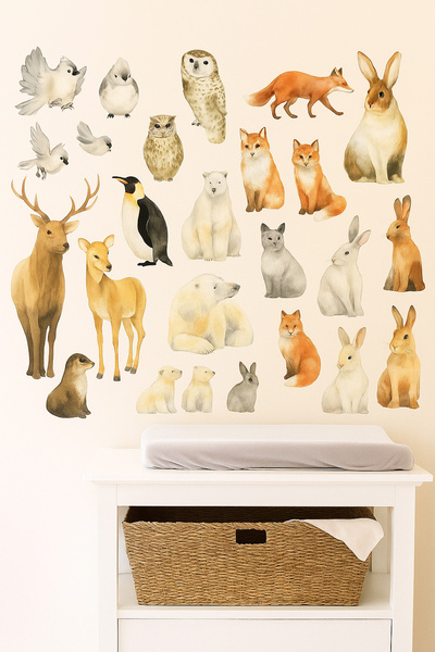 KT Decor Safari svet - Set zidnih naljepnica sa ručno nacrtanim divljim život...