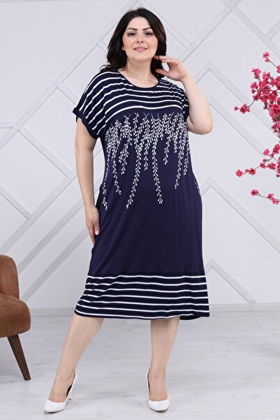 Kheos Rochie combinată cu imprimeu floral negru cu dungi de mărime mare