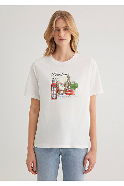 Mavi Bílé tričko s potiskem Londýn Regular Fit / Regular Fit 1613057 -70057
