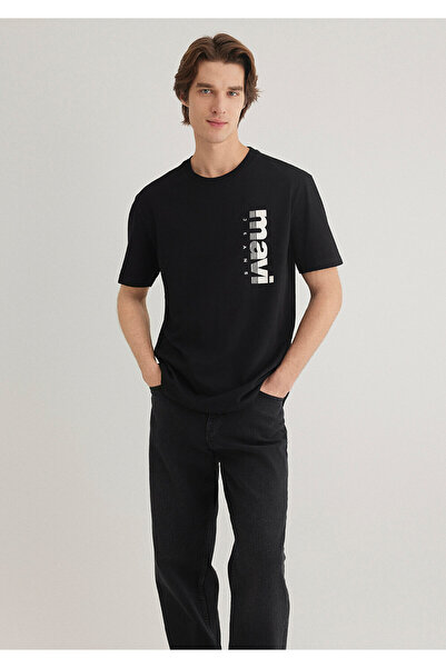 Mavi Jeans Baskılı Siyah Tişört Loose Fit / Bol Rahat Kesim 0611745-900