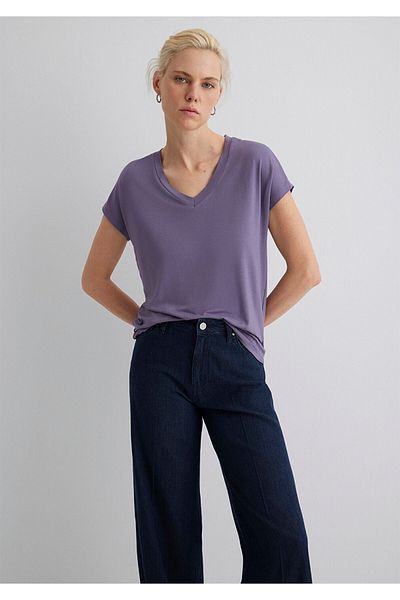 Mavi Purple V-Neck Viscose T-Shirt - Regular Fit167714-70608