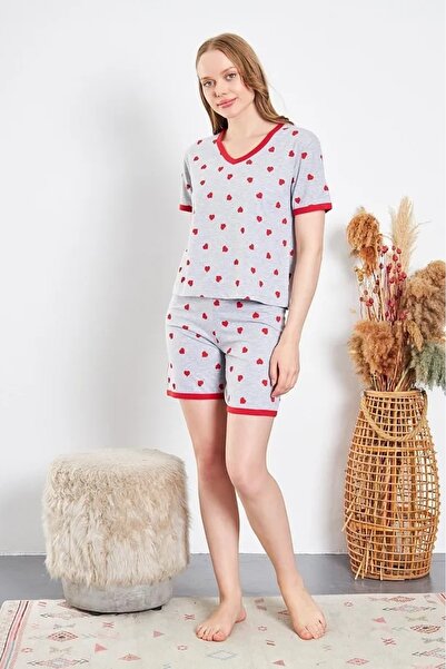 JADİYA Women's Cotton Red Heart Shorts Pajamas Set