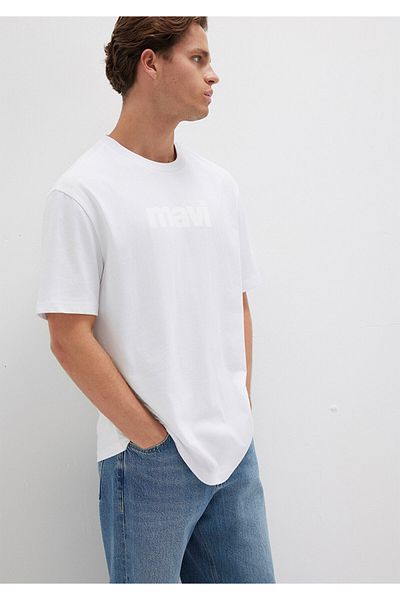 Mavi Tricou alb imprimat cu sigla, cu croiala larga 0611807-620