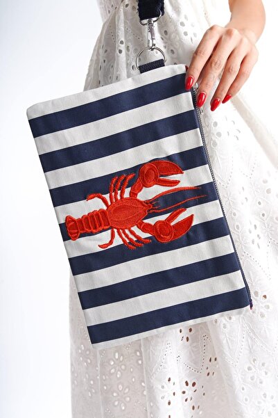 Mubiano Літня жіноча сумка-клатч і портфель з темно-синьою та білою смужкою з...