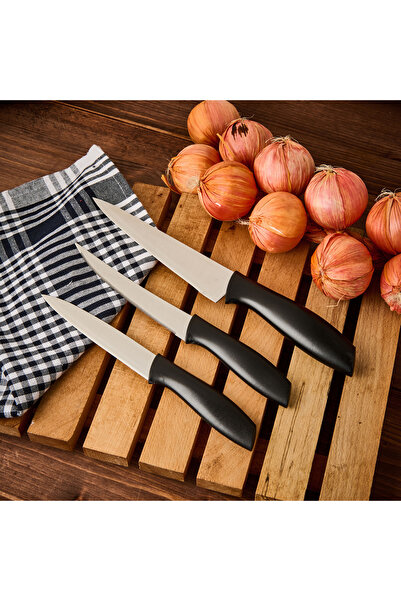 Evidea Kitchen Vakumlu 3'lü Çok Amaçlı Bıçak Seti - Siyah