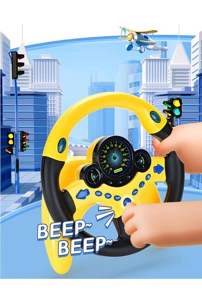 Generic Steering Wheel Toy With Flashing Lights Sound Effects Yellow