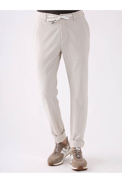 Dufy Beige Men's Slim Fit Striped Trousers - 95226