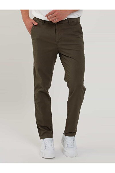 Dufy Haki Erkek Slim Fit Petek Desenli Casual Pantolon
