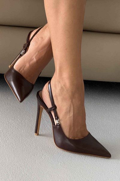 AYAKKABI PRENSİ Waft Buckle Detailed Aci Brown Matte Design Heeled Women's Shoes 12cm