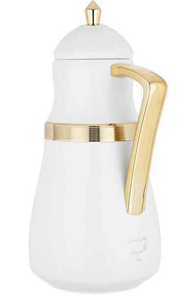 Alsaif Gallery Najd Al Saif Gallery Thermos Set, 1/1 Liter, Glass Thermal Inner Liner, Plastic Outer Body - White