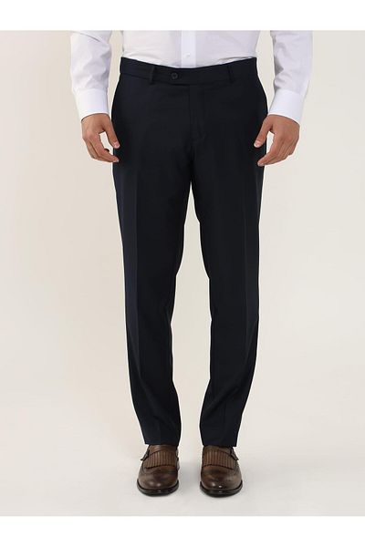 Dufy Navy Blue Men's Regular Fit Straight Classic Trousers - 103972