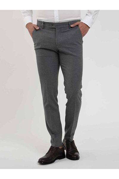 Dufy Men's Extra Slim Fit Classic Trousers - Dark Gray, Melange Pattern -103500