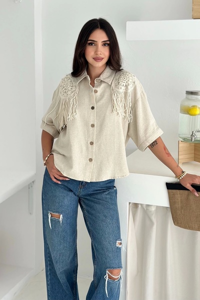 AsprinFashion Cămașă din lenjerie lavabilă Natur