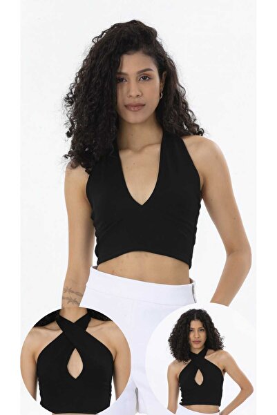 Kallisto Black Ottoman Halter Crop Top - Two Different Uses