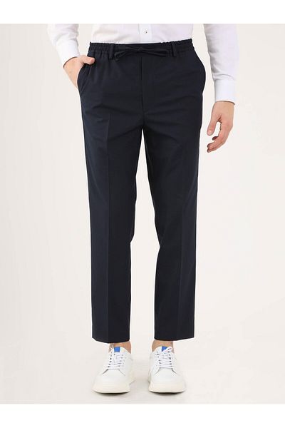 Dufy Navy Blue Men's Regular Fit Straight Classic Trousers - 84567