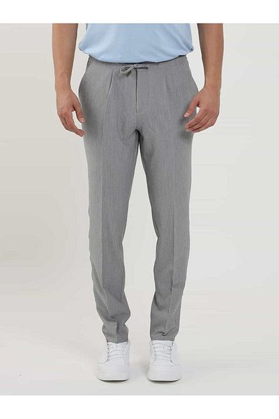 Dufy Men's Slim Fit Anthracite Seersucker Jogger Pants - 96482