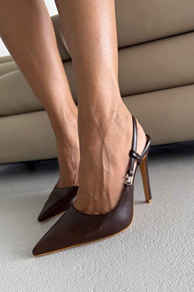 AYAKKABI PRENSİ Waft Toka Detaylı ACI KAHVE MAT Tasarım Topuklu Kadın Ayakkabı 12cm