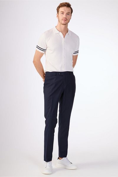 Dufy Men's Regular Fit Dark Navy Blue Classic Trousers -103937