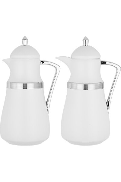 Alsaif Gallery NJD Thermos Set, Saif Gallery, 1/1 Liter Capacity, Heat Resistant Glass Inner, Plastic Outer - White