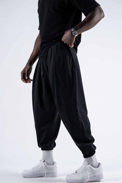 Superbluemexico Erkek Lastikli Jogger Siyah Şalvar Pantolon