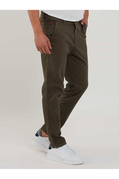 Dufy Men's Khaki Slim Fit Honeycomb Patterned Casual Pants - 103212