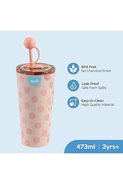 Moon Double Smoothie Cup With Straw 86x86x206mm 473ml / 16oz-Pink