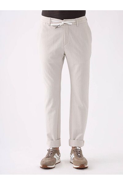 Dufy Beige Men's Slim Fit Striped Trousers - 95226