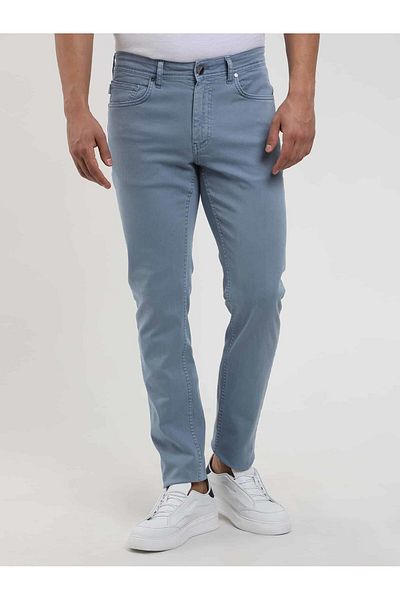 Dufy Men's Slim Fit Blue Straight Trousers -107150