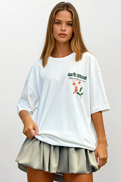 VAGGON Γυναικείο λευκό μπλουζάκι με λαιμόκοψη μπροστά και πίσω με λουλουδάτο στάμπα Prmx12312