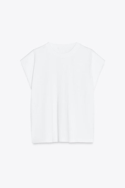 VAGGON Women's White Crew Neck Shoulder Padded Sleeveless T-Shirt Prmx14181
